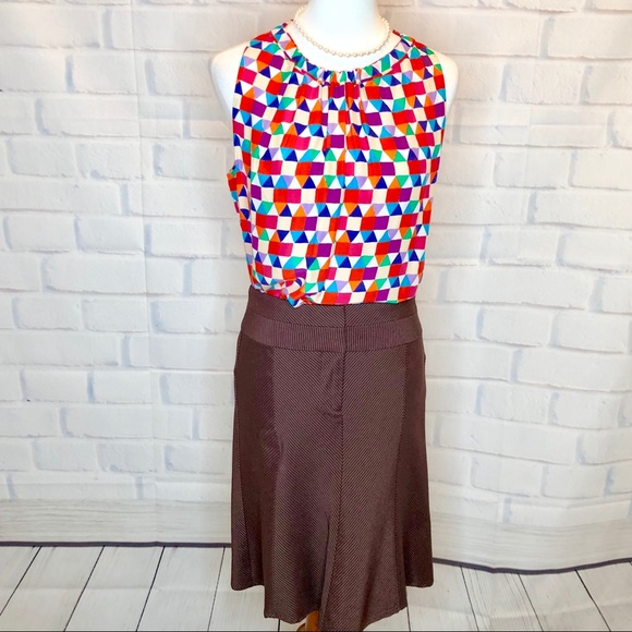 K A T E S P A D E : “Selena” Geometric Silk Top - Picture 2 of 8